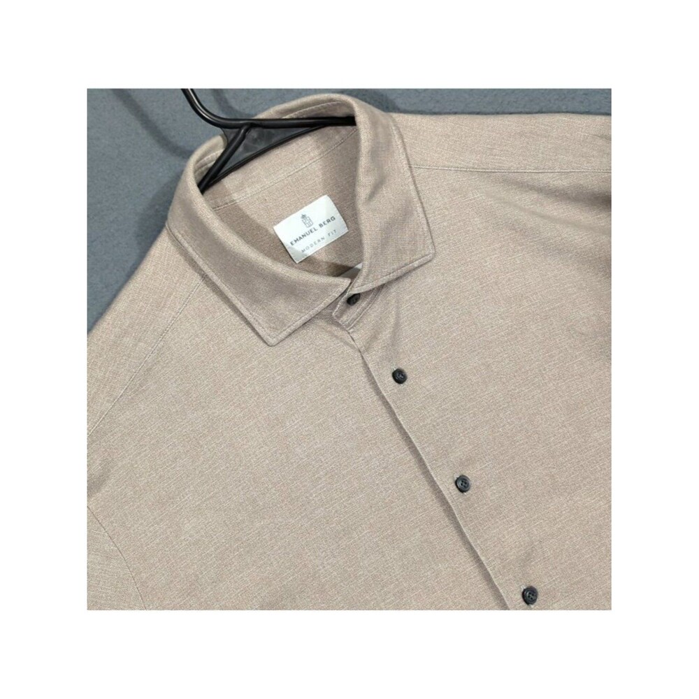Emanuel Berg Shirt Men's XL Beige Modern Fit Long Sleeve Button Up